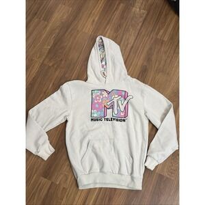 MTV Retro Music Television Hippie Floral Hoodie Small/S EUC